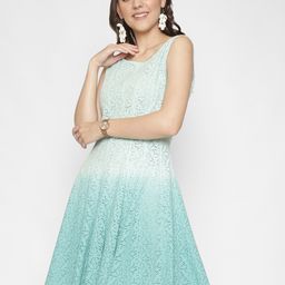 250 DESIGNS Women Green & White Fit and Flare Dress-image-64