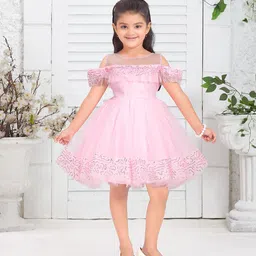 Aarika Girls Round Neck Sequined Opaque Net Fit & Flare Dress-image-65