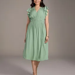 20Dresses Green V-Neck Fit & Flare Dress-picture-21