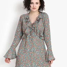 putsum Floral Print Bell Sleeve Ruffled Fit & Flare Dress-image-13