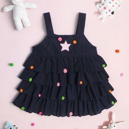 Nauti Nati Girls Graphic Self Design Shoulder Straps Layered Fit & Flare Dress-picture-14