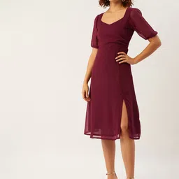 ANVI Be Yourself Puff Sleeve Georgette A-Line Dress-image-5