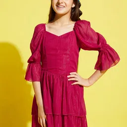 Cherry & Jerry Gathered Bell Sleeves Fit & Flare Dress-picture-32
