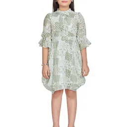 Peppermint Girls Printed Tie-Up Neck Bell Sleeve Georgette Fit & Flare Dress-picture-46