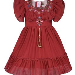 Wish Karo Girls Puff Sleeve Georgette Fit & Flare Dress-image-92