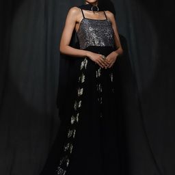 AKS Couture Embellished Sequinned Georgette Fit & Flare Dress With Dupatta-image-19