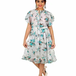 BAESD Girls Floral Printed Tie-Up Neck Georgette Fit & Flare Midi Dress-image-34