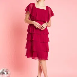 Antheaa Chiffon Gathered Or Pleated Fit & Flare Party Dress-image-90