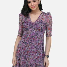 SCORPIUS Floral Print Chiffon Fit & Flare Dress-image-74