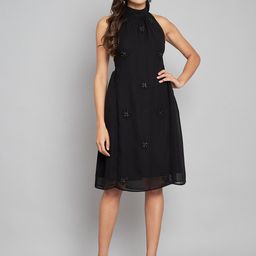 Amagyaa Embellished Mock Neck Sleeveless Fit & Flare Casual Dress-54