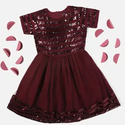 Allen Solly Junior Girls Embellished Sequined Deatiled Fit & Flare Dress-image-74