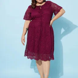 Athena Ample Plus Size Tie-Up Neck Lace Fit & Flare Dress-image-43