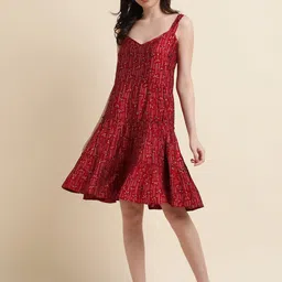 Sangria Ethnic Motifs Printed Tiered A-Line Dress-image-44