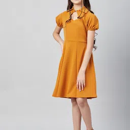 Athena Girl Yellow Tie-Up Neck A-Line Dress-image-28