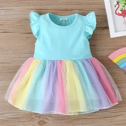 INCLUD Girls Unicorn Tulle Striped Flutter Sleeves Fit & Flare Dress-3