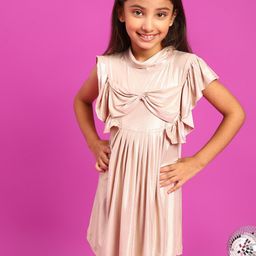 TALES & STORIES Girls High Neck Ruffled Bow Cotton Fit & Flare Dress-picture-58