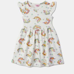 R&B Girls Conversational Printed Flutter Sleeve Cotton Fit & Flare Dress-picture-47