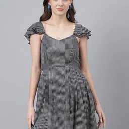 TRYMISFIT Geometric Printed Cotton Fit & Flare Dress-image-49