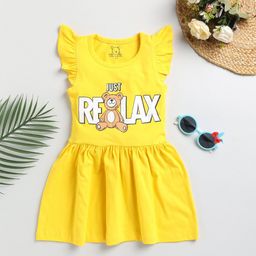 Lazy Shark Printed Cotton Flutter Sleeves Fit & Flare Dress-31
