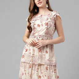 Latin Quarters Floral Printed Flutter Sleeves Layered A-Line Dress-picture-26