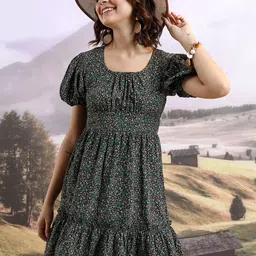 Tokyo Talkies Floral Printed Puff Sleeves Fit & Flare Dress-image-22