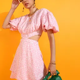 PRETTY LOVING THING Floral Print Round Neck Flutter Sleeve Fit & Flare Dress-image-34