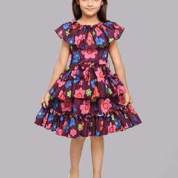 Pink Chick Girls Floral Printed Tiered Detailed Cape Sleeves Fit & Flare Dress-image-87