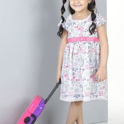 Hola Bonita Girls Floral Print Flutter Sleeve Fit & Flare Dress-image-45