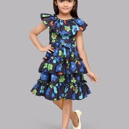 Pink Chick Girls Floral Printed Layered Detail Fit & Flare Dress-image-82