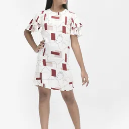 Crimsoune Club Geometric Printed Flutter Sleeve Sheath Dress-image-83