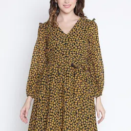DRAAX Fashions Floral Print Puff Sleeve Fit & Flare Dress-image-66
