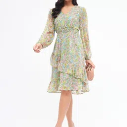 Kibo Floral Printed Puff Sleeve Fit & Flare Dress-image-53