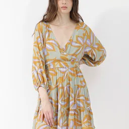 RAREISM Floral Printed Puff Sleeve Fit & Flare Mini Dress-image-48