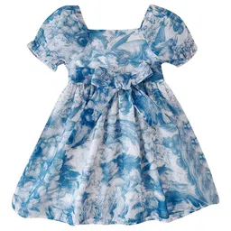 StyleCast x Revolte Girls Tie and Dye Printed Square Neck Puff Sleeve Fit & Flare Dress-image-4