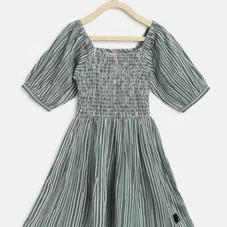 TALES & STORIES Girls Striped Puff Sleeve Fit & Flare Dress-picture-21