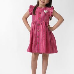 KATE & OSCAR Girls Striped Puff Sleeve Fit & Flare Dress-51