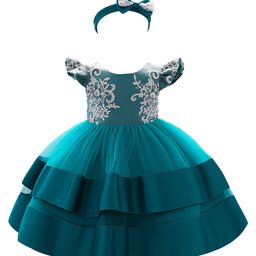 StyleCast Green Embellished Applique Fit & Flare Dress-11