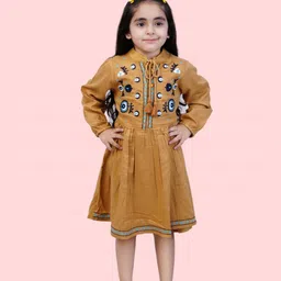 Bella Moda Ethnic Motifs Embroidered Fit & Flare Pure Cotton Dress-12