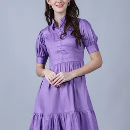 MARC LOUIS Shirt Collar Cotton Fit And Flare Dress-image-95