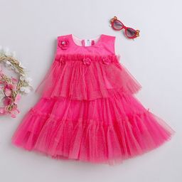 MANY FROCKS & Girls Self Design Layered Net Tulle A-Line Dress-picture-13