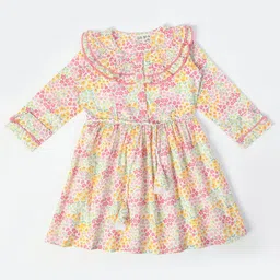Bella Moda Girls Floral Printed Ruffles Pure Cotton Fit & Flare Dress-image-99