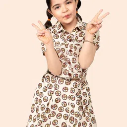 Naughty Ninos Girl Floral Print Shirt Collar A-Line Fit & Flare Dress-image-78