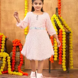 Aarika Girls Embellished Self Design Woollen Fit & Flare Dress-5