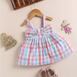 Moms Love Infants Checked Shoulder Strap Cotton Fit & Flare Dress-picture-3