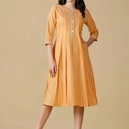 TextileNow Striped Pure Cotton Fit & Flare Dress-image-8