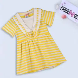 Kids On Board Girls Striped V-Neck Cotton Fit & Flare Dress-image-72