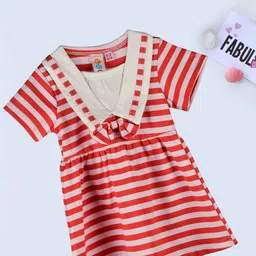 Kids On Board Girls Striped V-Neck Cotton Fit & Flare Dress-image-36
