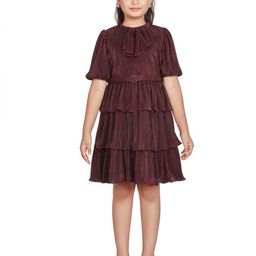Peppermint Round Neck Short Puff Sleeves Fit & Flare Dress-picture-48