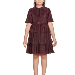 Peppermint Round Neck Short Puff Sleeves Fit & Flare Dress-picture-49