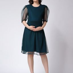 Moms Maternity Puff Sleeve Maternity Fit & Flare Dress-image-45